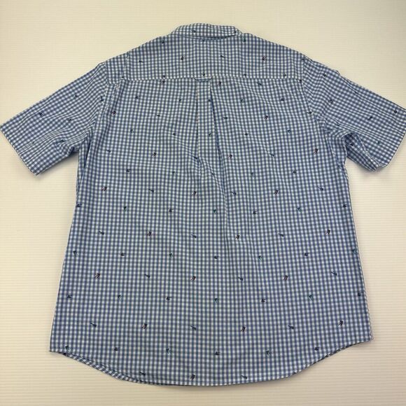 Chaps Shirt Men XXL Blue Gingham Check Short Sleeve Fly Fishing Print Easy Care - Picture 6 of 11